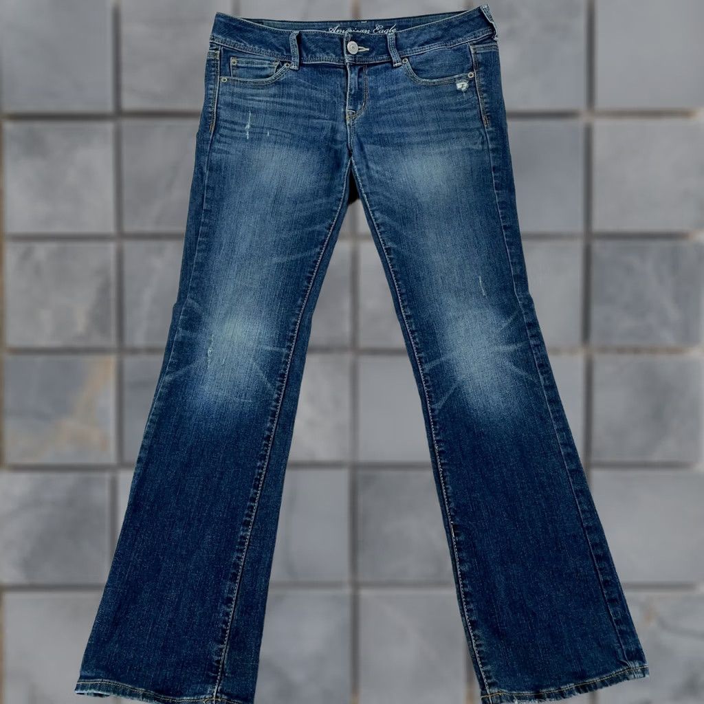 American Eagle Outfitters American Eagle Jeans Womens 10 Slim Distressed Bootcut Denim Blue 34x32 Stretch Cotton Spandex Size 32" / US 10 / IT 46 - 1 Thumbnail