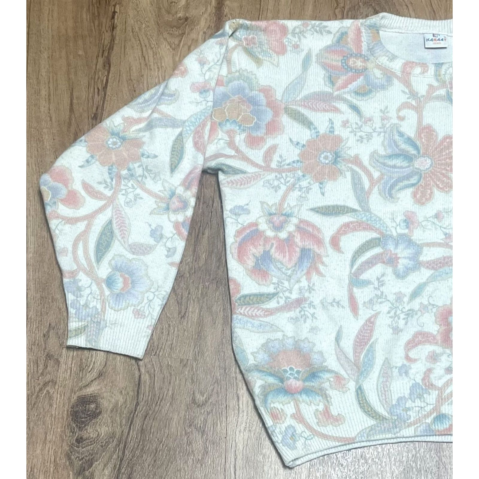 Vintage VINTAGE Women’s Kanaat Triko Knitted Floral Sweater Sz Large Made In Turkey White&Orange Size L / US 10 / IT 46 - 3 Thumbnail