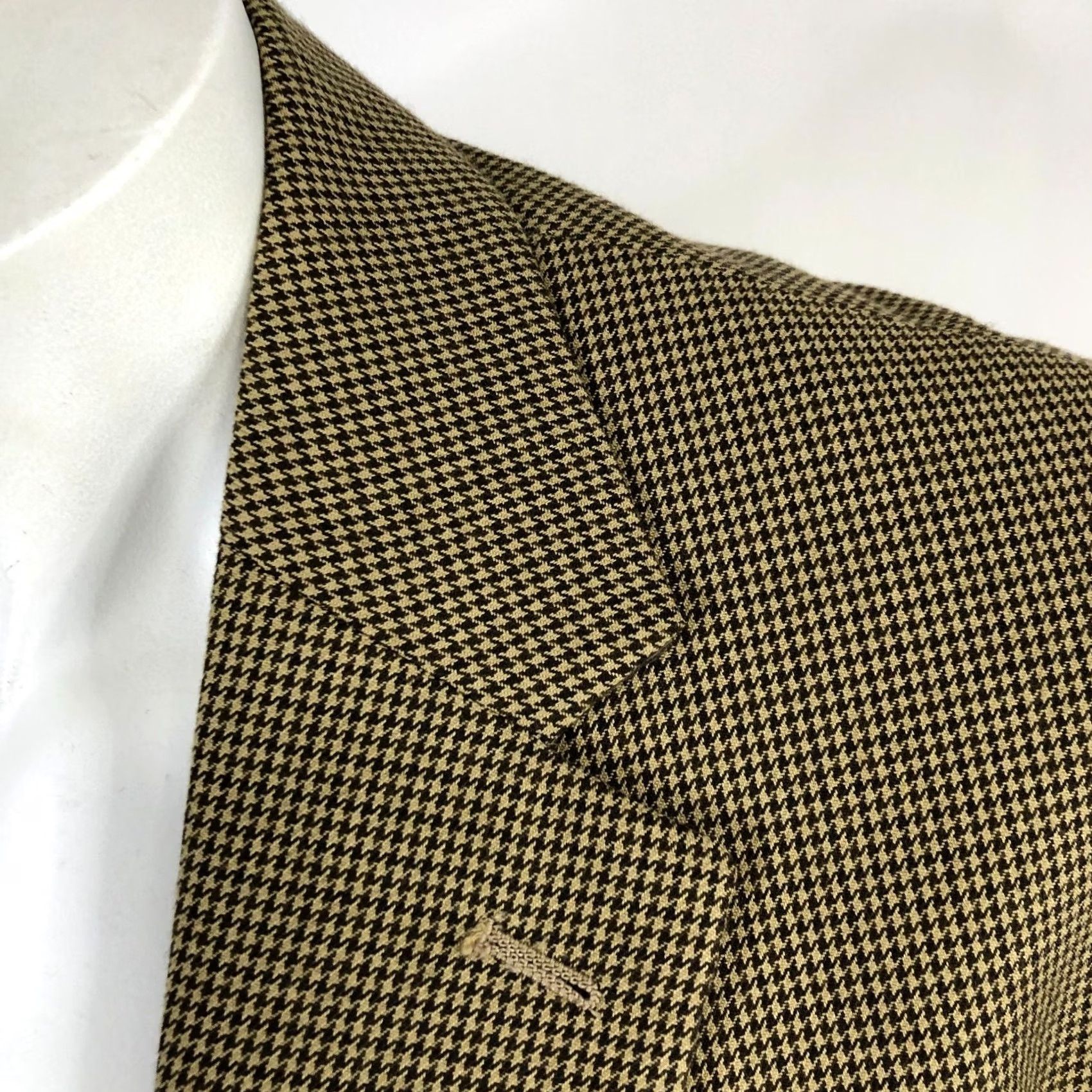 Chaps Chaps Houndstooth Blazer 44 L Men’s 100% Wool Blend Button Sport Coat Jacket Tan Brown Size 48R - 2 Thumbnail