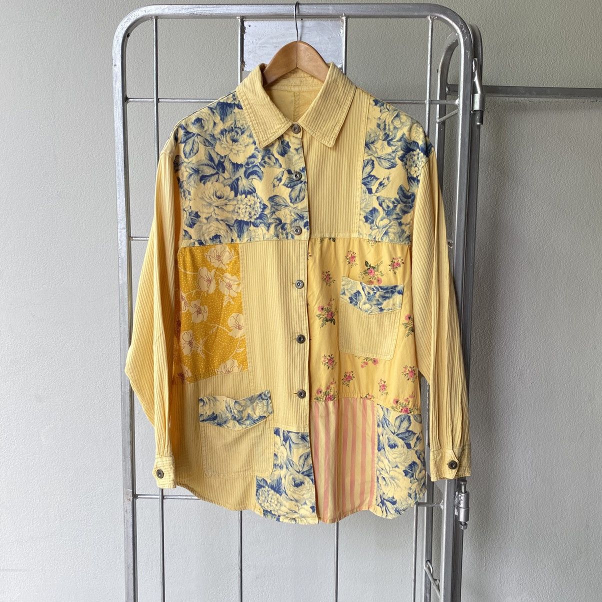 Designer × Japanese Brand MATURIODEA Yellow Patchwork Floral Shirt Size XL / US 12-14 / IT 48-50 - 10 Thumbnail