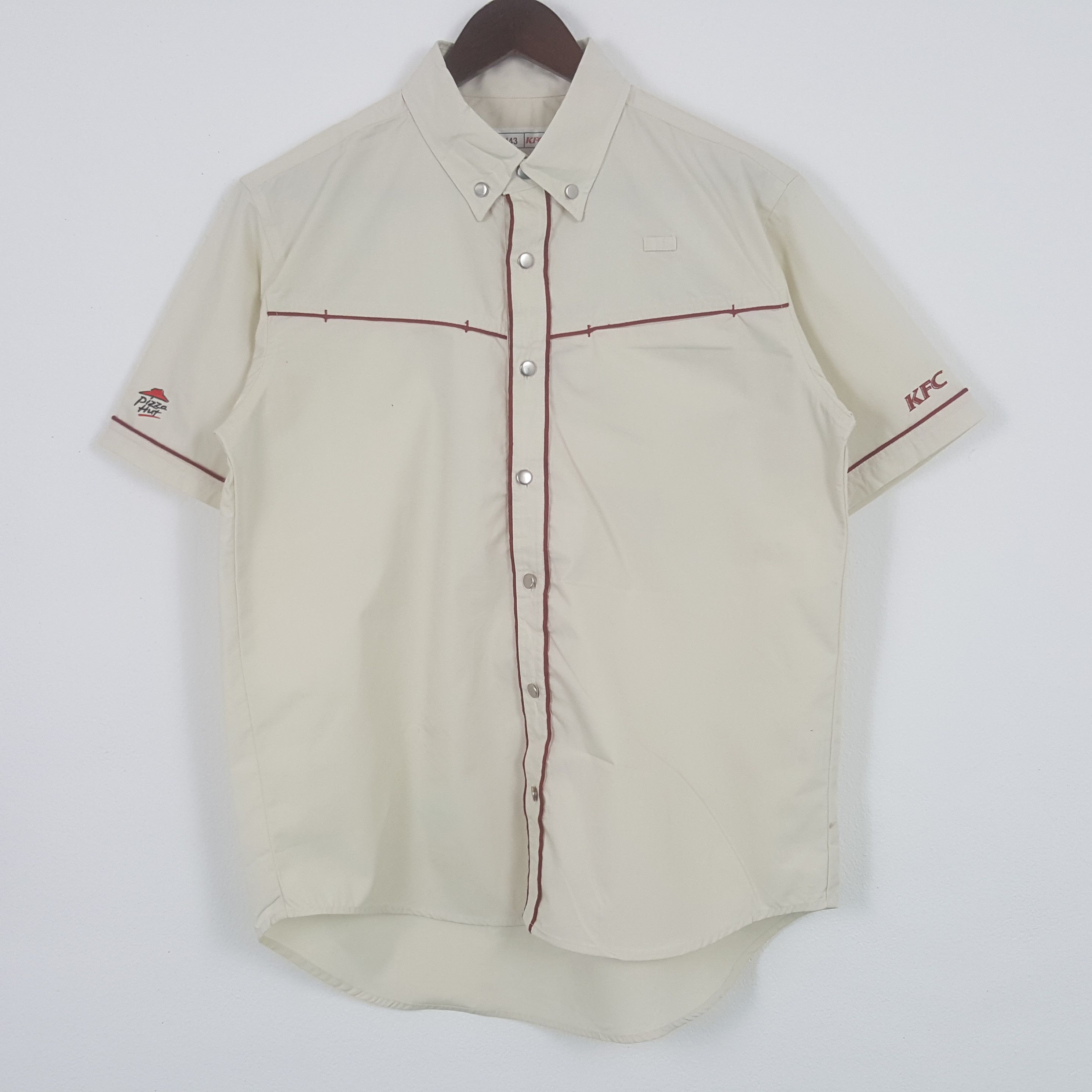 image of Vintage Kfc Pizza Hut Worker Button Up Shirt in Cream, Men's (Size Medium)