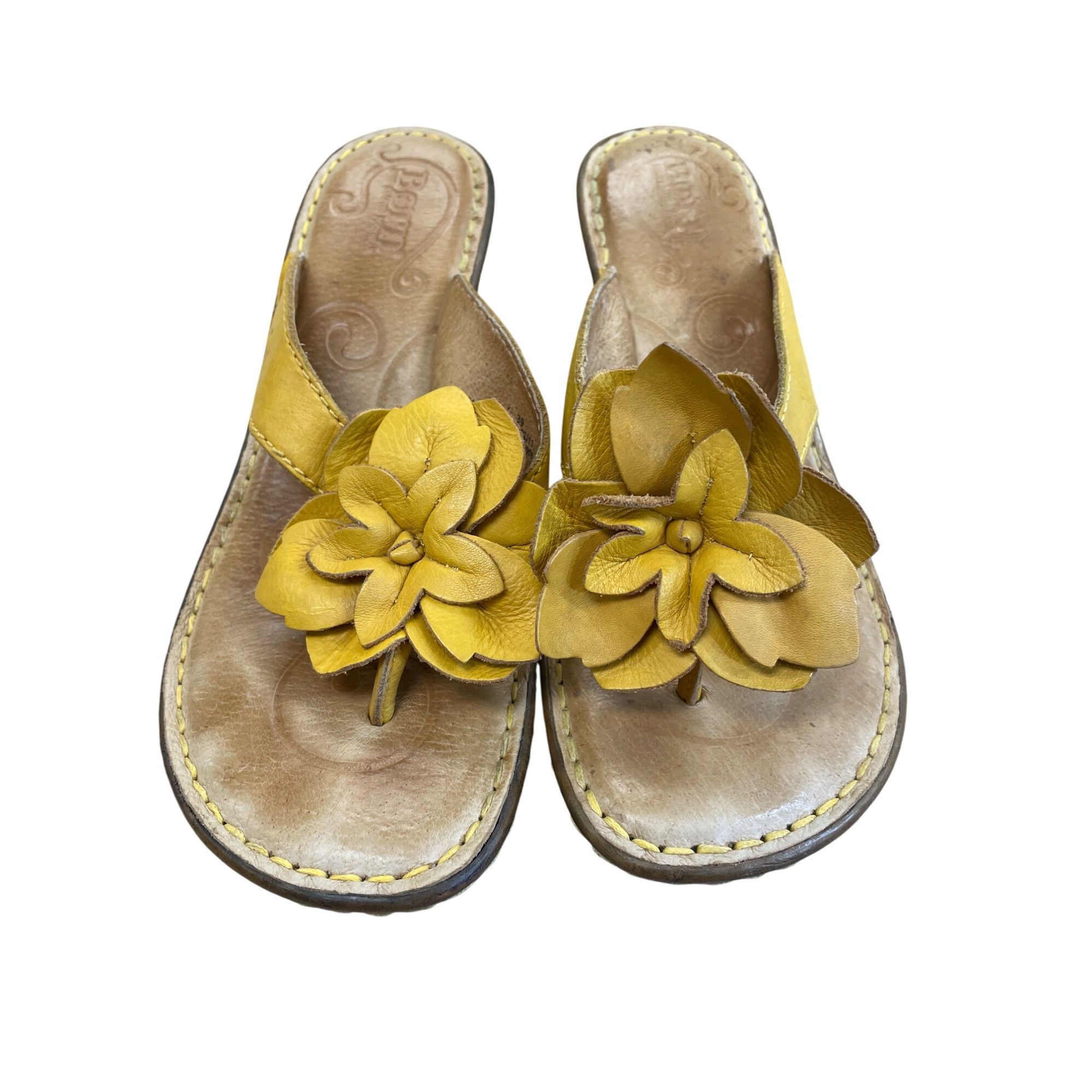 Born Born Womens Yellow Leather Floral 2.5" Wedge Sandals Size 8/ Size US 8 / IT 38 - 13 Thumbnail