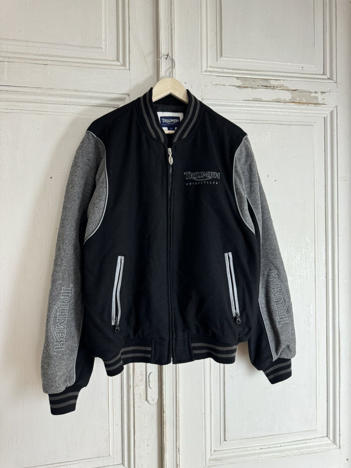 Harley Davidson × Vintage Triumph Vintage Black Motorcycles Varsity Jacket Size US L / EU 52-54 / 3 - 9 Thumbnail