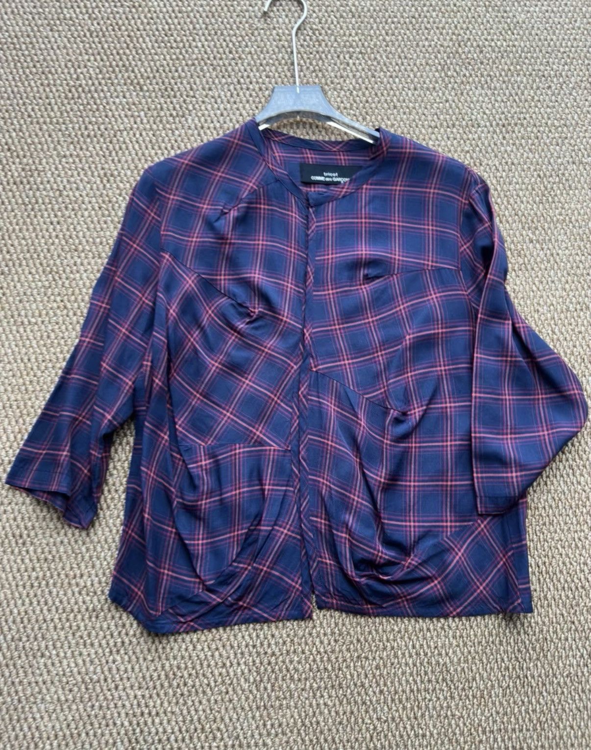 Comme des Garcons COMME des GARÇONS Navy Red Plaid Collarless Shirt K23 Size S / US 4 / IT 40 - 1 Thumbnail