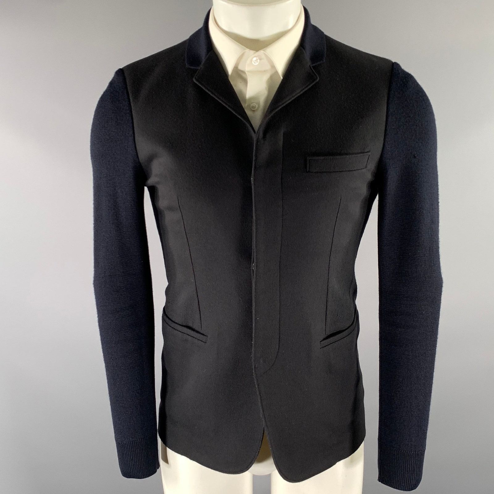 Emporio Armani EMPORIO ARMANI Size 34 Navy Ribbed Wool Polyamide Jacket Size 34R - 1 Thumbnail