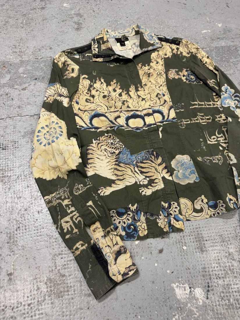 Designer × Just Cavalli × Vintage AW2003 Cavalli Asian World Green Contemporary Fire Shirt Size XS / US 0-2 / IT 36-38 - 4 Thumbnail