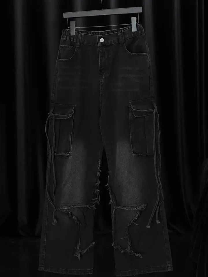 Japanese Brand × Jean Vintage Raw Hem Design Wide Leg Baggy Jeans Size US 32 / EU 48 - 5 Thumbnail