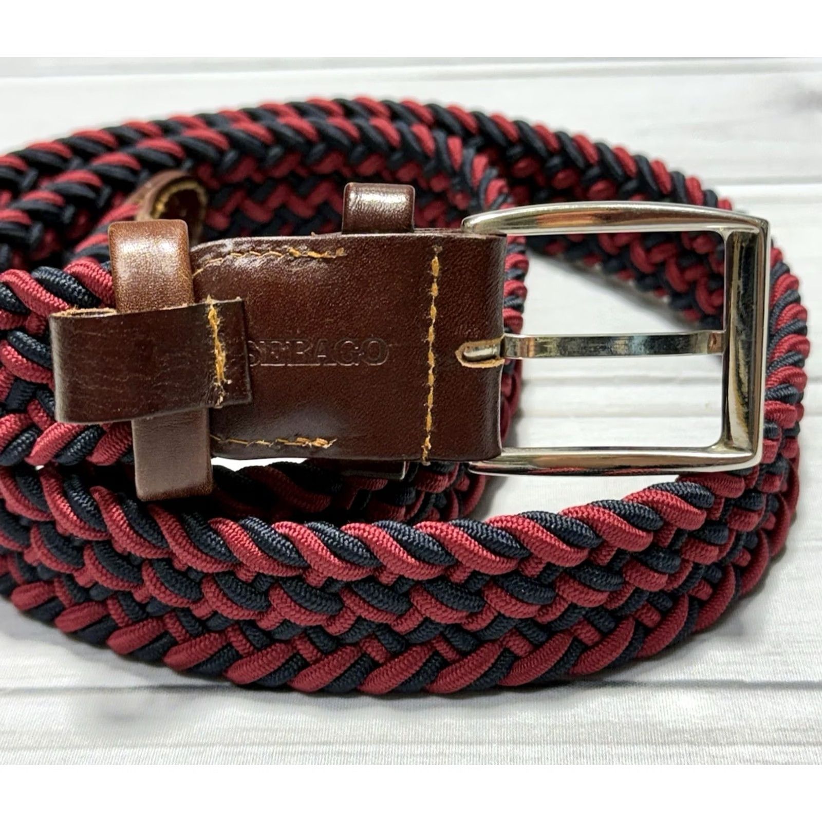 Sebago Sebago Belt Mens 44 Red Blue Braided Woven Leather USA Patriotic Multicolor Braided/Woven Belt Mens 44 USA Patrotic Sports Preppy Size 44 - 2 Thumbnail