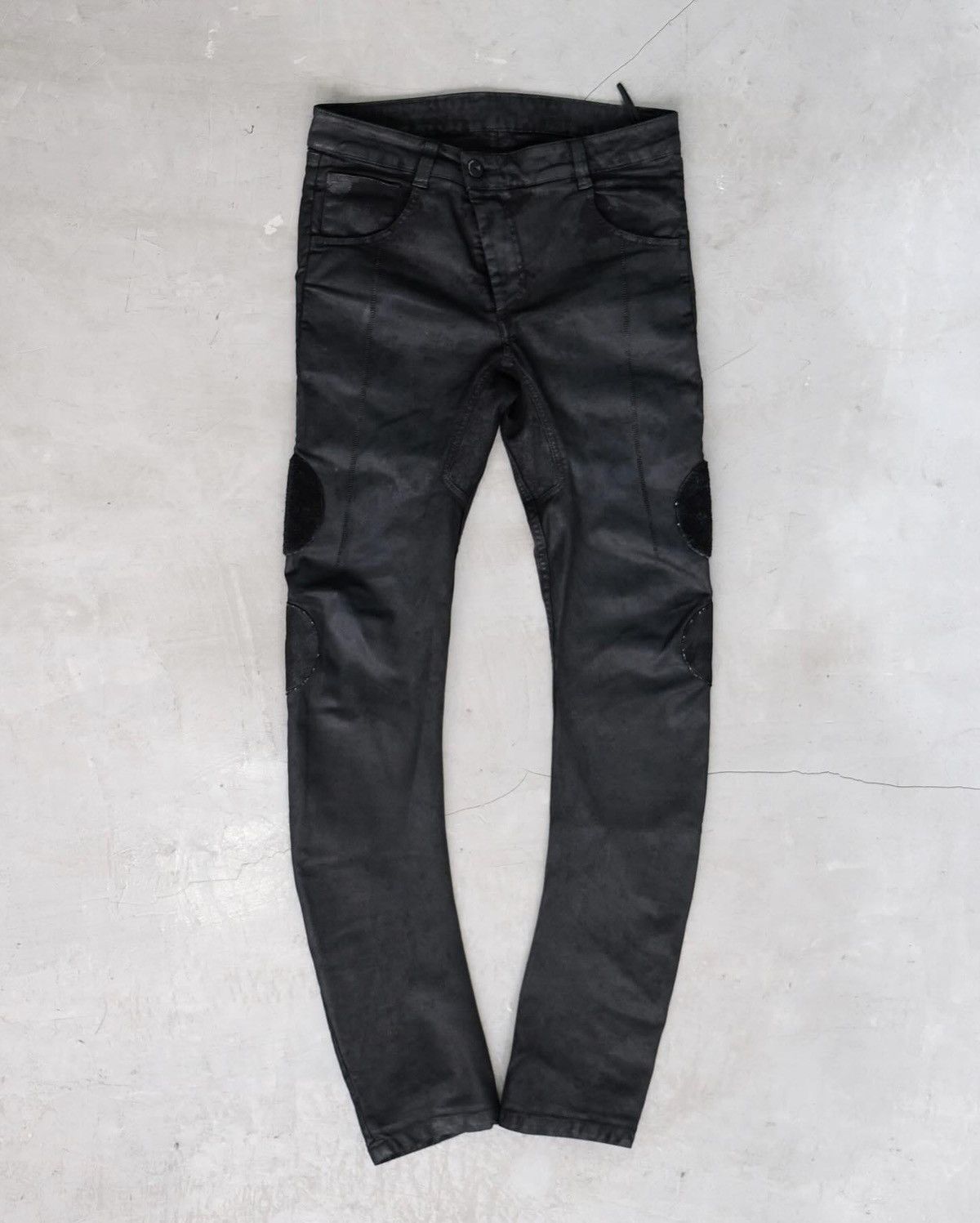 image of 11 By Boris Bidjan Saberi Patch Waxed Curved Pressed Pants in Black Wax, Men's (Size 31)