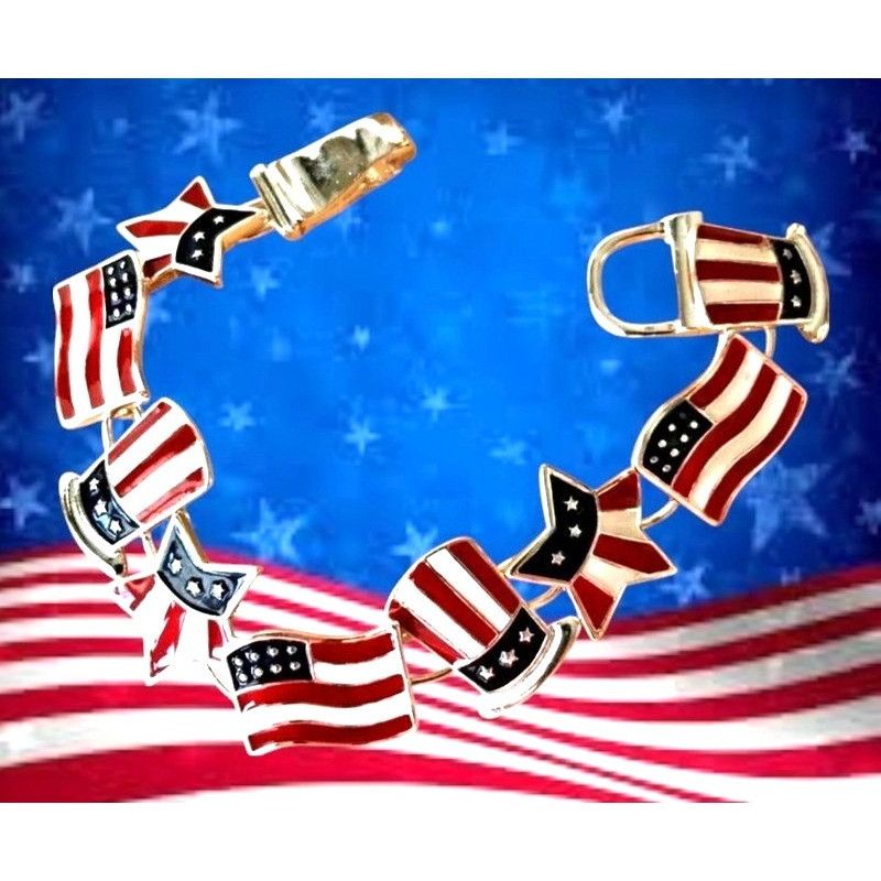 Handmade Patriotic Bracelet American Flag Uncle Sam Hat Stars Magneti Size ONE SIZE - 4 Thumbnail