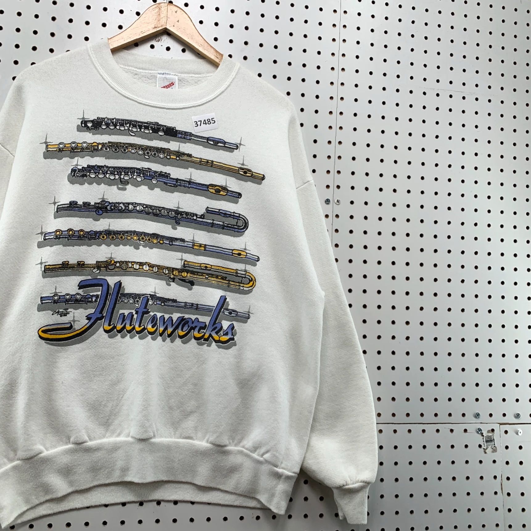 Jerzees VINTAGE 80s JERZEES Flute Graphic Crewneck Sweatshirt Men Large White Music Fleece Pullover Size US L / EU 52-54 / 3 - 4 Thumbnail