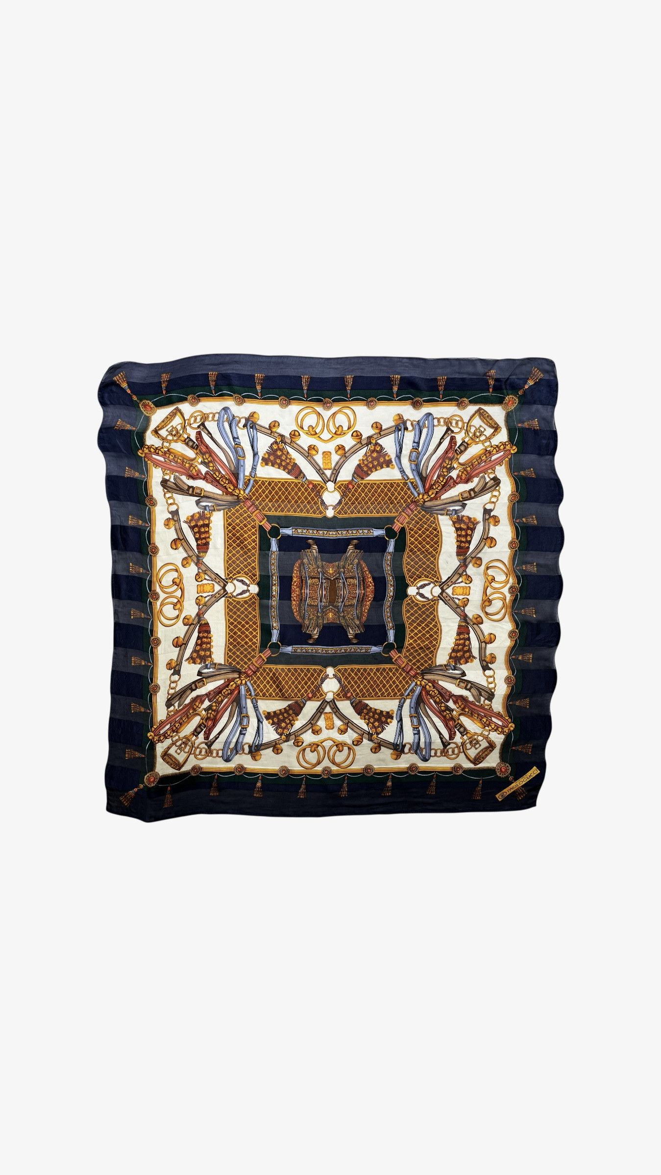 Paolo Gucci Vintage 80s Paolo Gucci Equestrian Horsebit Print Silk Scarf Size ONE SIZE - 1 Thumbnail