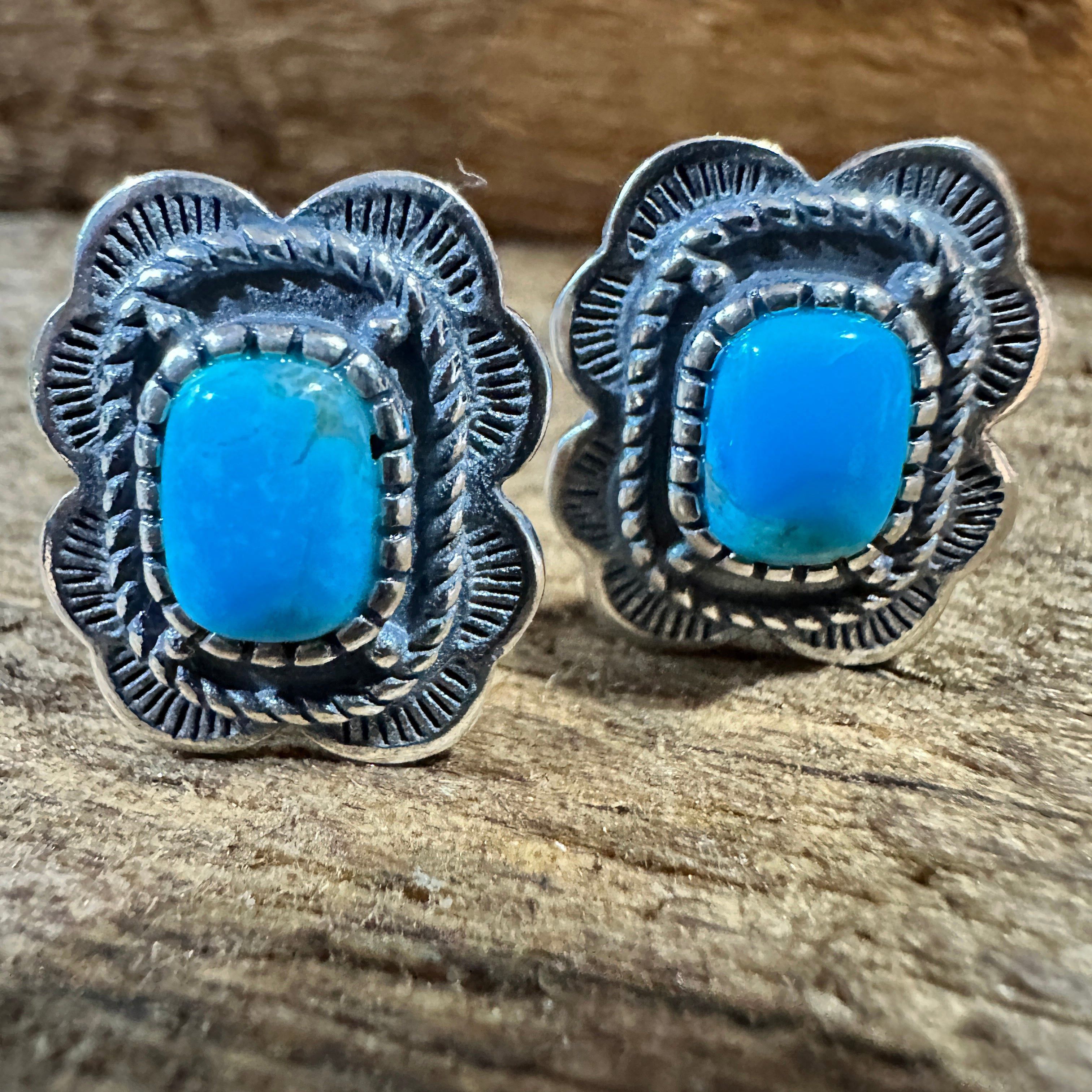Other Turquoise Elegance: Sterling Silver Floral Stud Earrings, Sh Size ONE SIZE - 1 Thumbnail