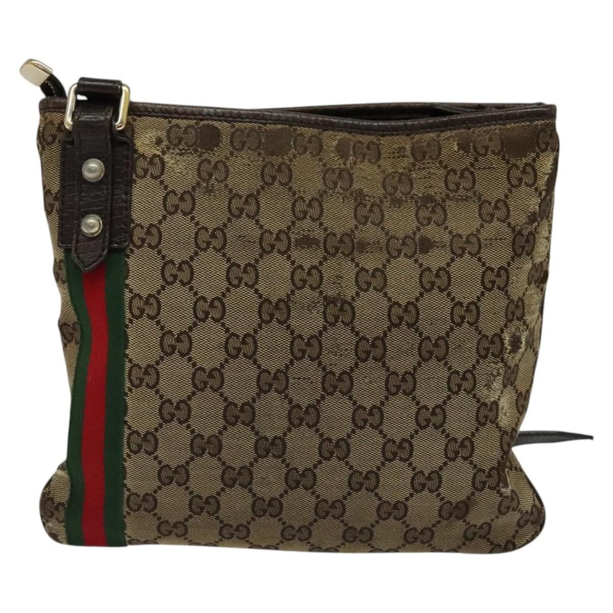 Gucci GUCCI GG Canvas Web Sherry Line Shoulder Bag Beige Gold Red Size ONE SIZE - 3 Thumbnail