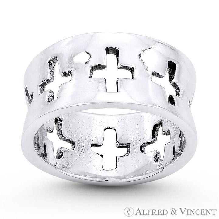 Other Eternity Cross Cutout Wide Band in .925 Sterling Silver Size ONE SIZE - 1 Preview