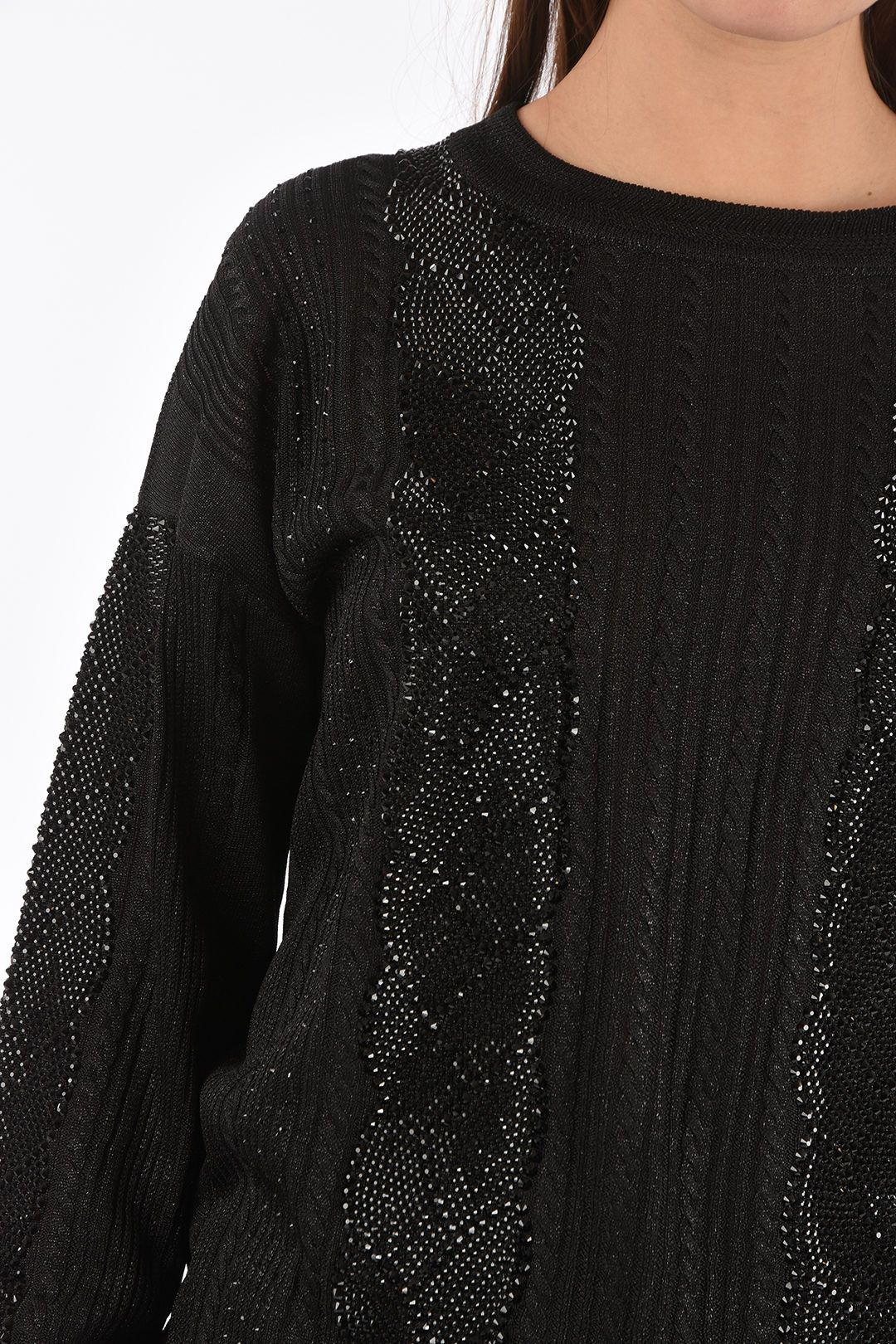 Philipp Plein og1mm0824 Knit Sweater With Crystal in Black Size M / US 6-8 / IT 42-44 - 3 Thumbnail