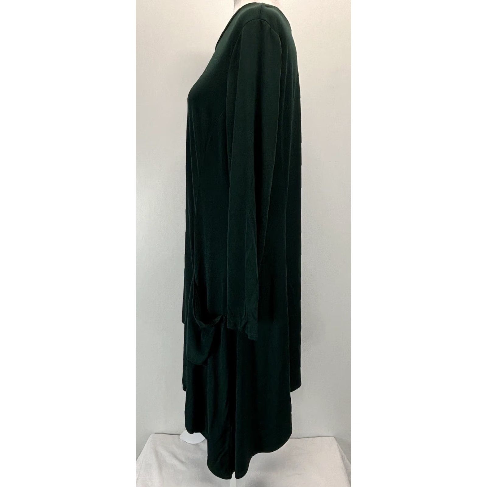 Vintage VINTAGE IC by Connie K Tunic Shirt 1X Plus Dark Green Lagenlook Asymmetric Hem Womens Size XL / US 12-14 / IT 48-50 - 2 Thumbnail