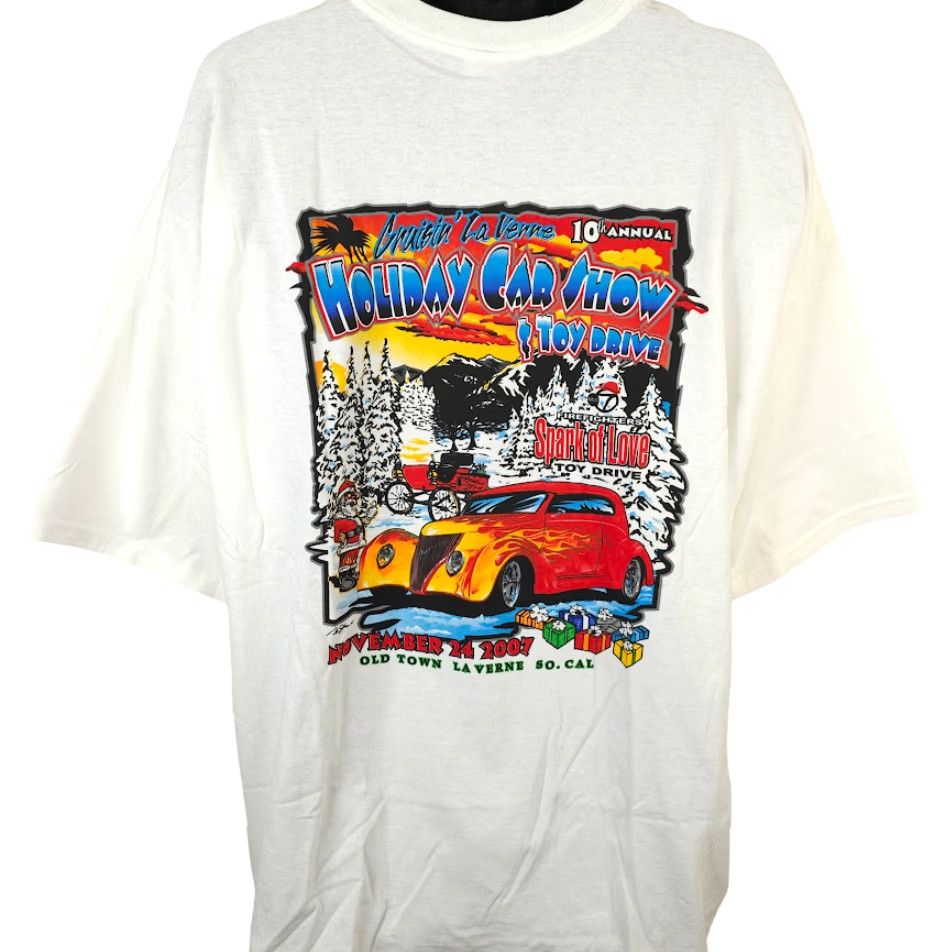 Gildan VINTAGE Holiday Car Show T Shirt Mens 3XL White Y2K 2007 Cruisin La Verne Gildan Crew Neck Short Sleeve Cotton Double-Sided Reg Mens Size US XXL / EU 58 / 5 - 2 Thumbnail