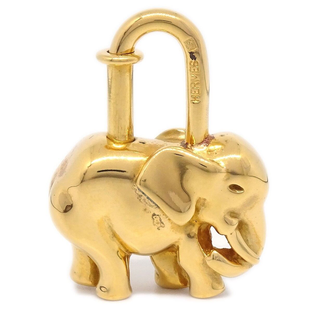image of Hermes 1988 Limited Elephant Cadena Lock Bag Charm Gold 40440 in Black, Women's