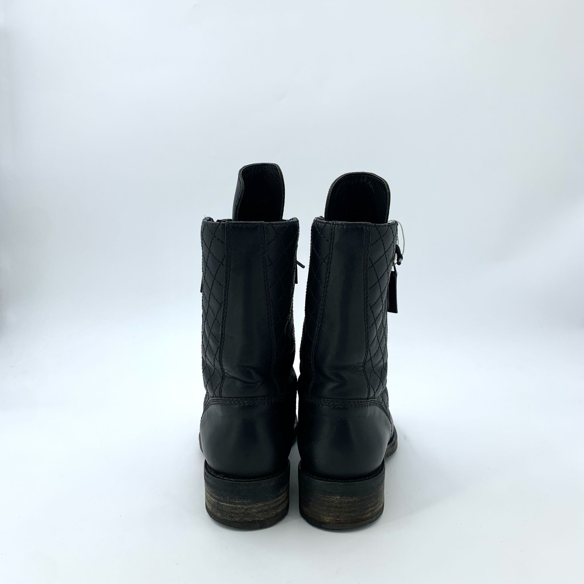 Chanel Chanel Black Lace-Up Leather Combat Boots With Quilted Side Size US 5.5 / IT 35.5 - 4 Thumbnail
