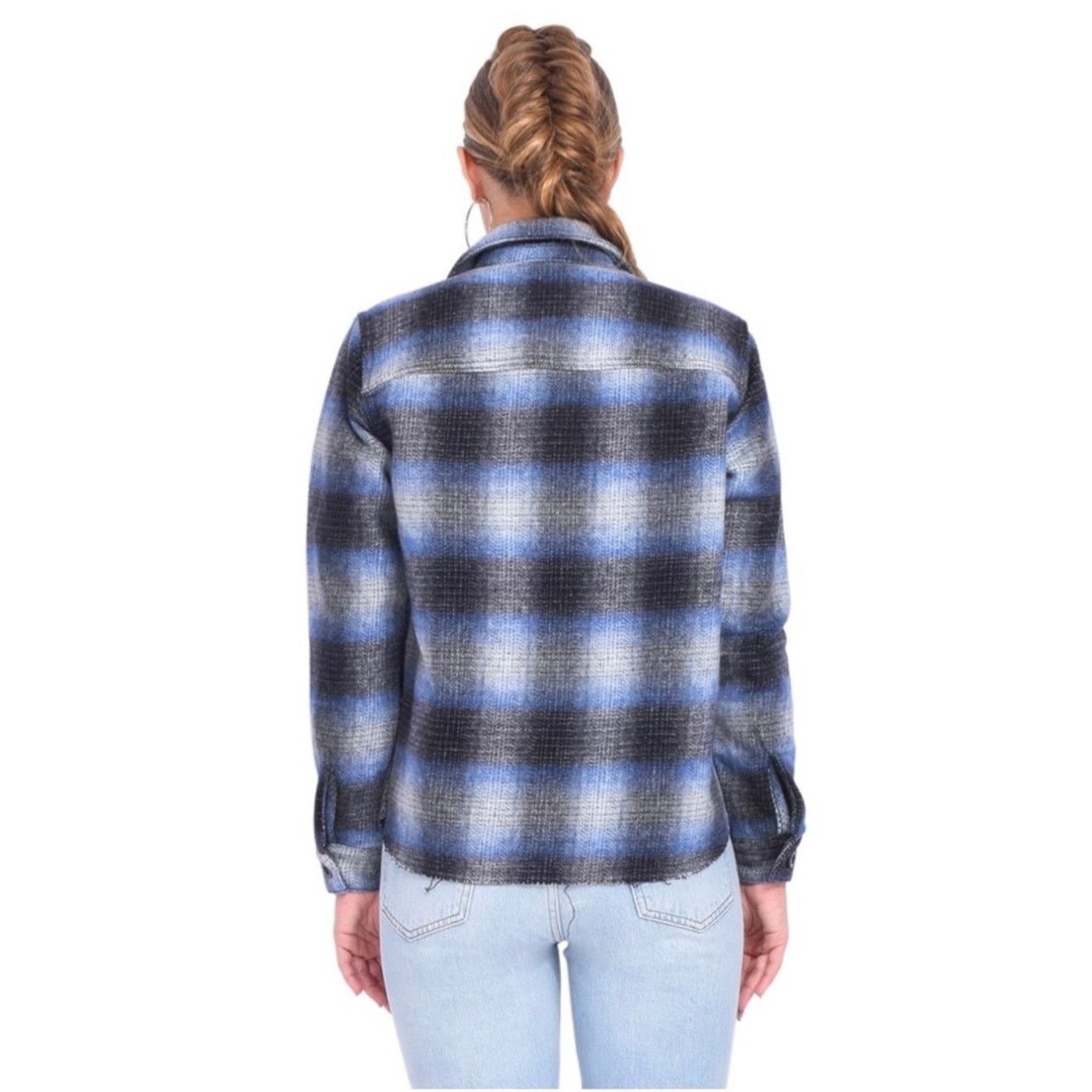 L'AGENCE L'AGENCE Angelica Plaid Shirt Jacket Blue Wool Blend Size L Size L / US 10 / IT 46 - 3 Thumbnail