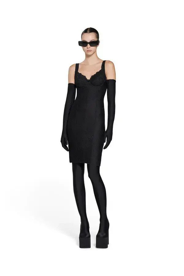 Balenciaga o1bcso1str0326 Allover Logo Lingerie Dress in Black Size M / US 6-8 / IT 42-44 - 1 Thumbnail