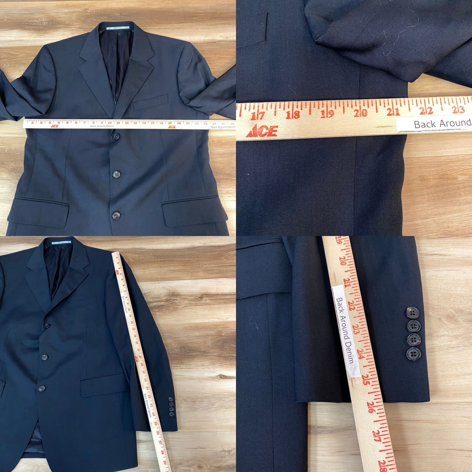 Vintage Davide Cenci Blazer Mens Navy Virgin Wool 3-Button Jacket 42L Italy Regular Long Black Notch Wool Blazer Style Italian Tailored Business Mens Size 42R - 8 Thumbnail