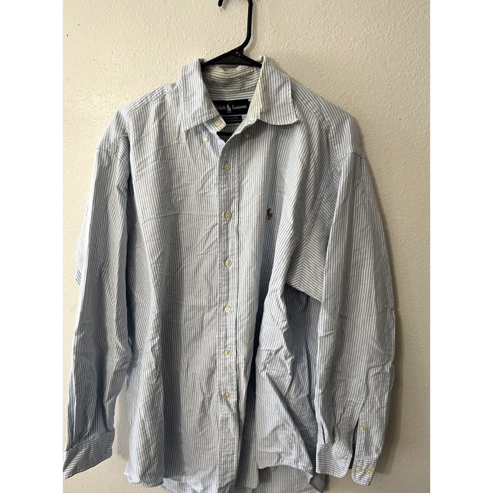 Ralph Lauren Ralph Lauren Dress Shirt Mens Size 16.5 Yarmouth Blue & White Striped Shirt Mens 16.5 Blue Classic Striped Polo Ralph Lauren Mens Shirt Size 46R - 2 Thumbnail