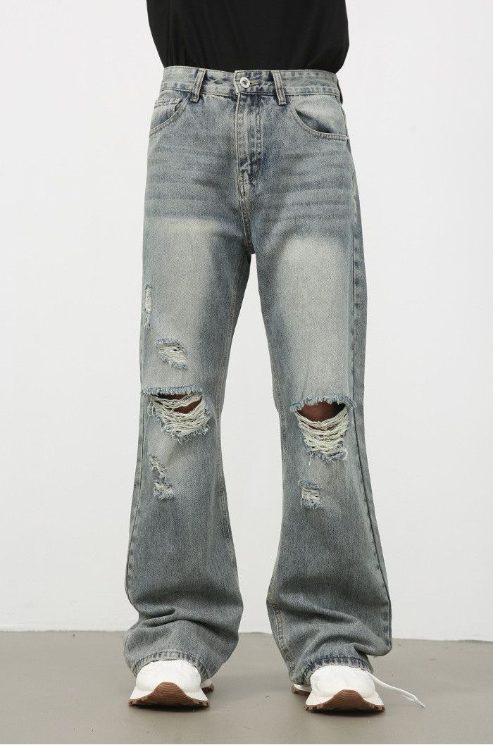 Japanese Brand × Jean Men's washed distressed straight-leg versatile ripped jeans Size US 32 / EU 48 - 4 Thumbnail