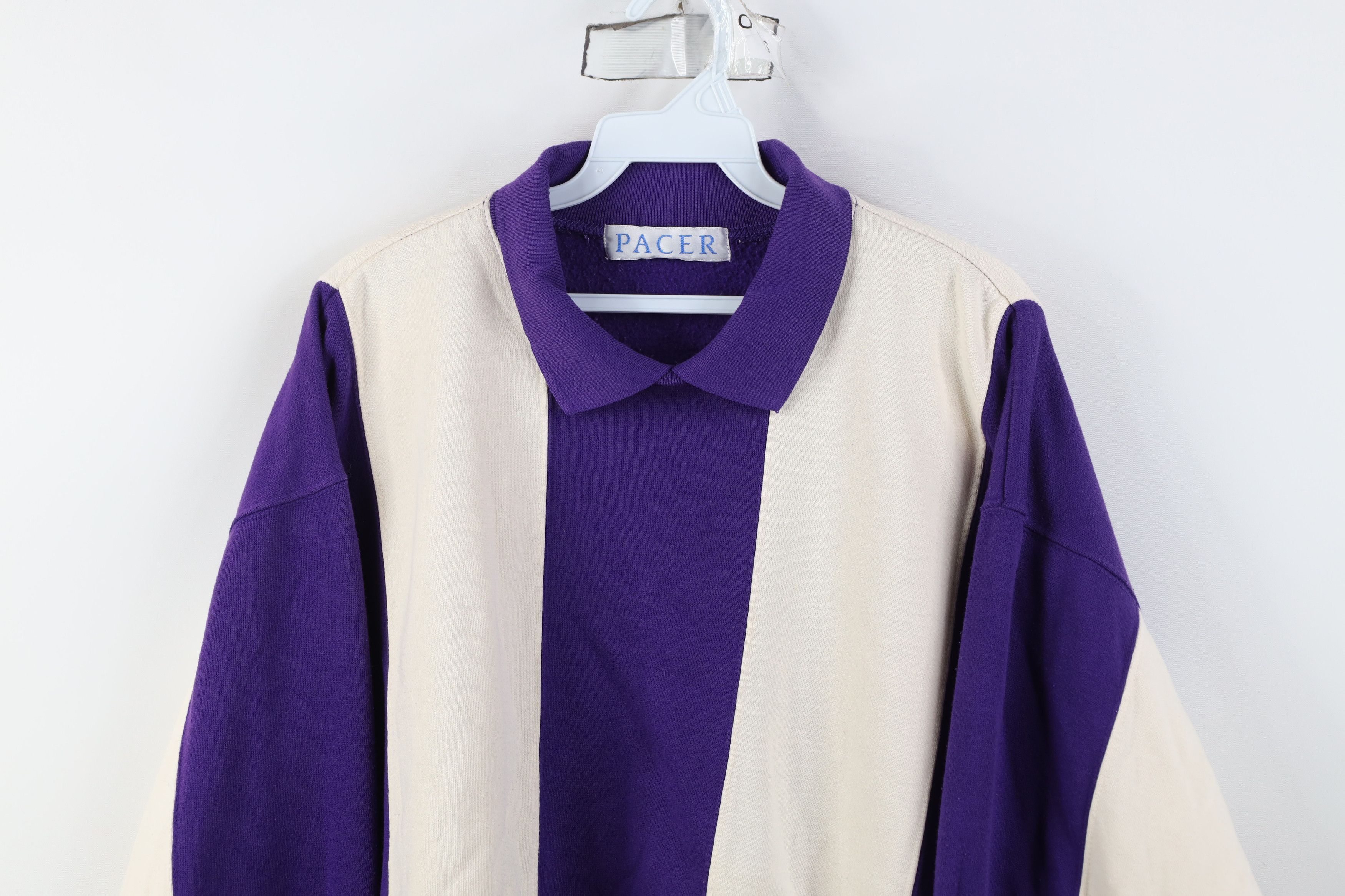 Vintage Vintage 90s Streetwear Block Striped Collared Sweatshirt Size L / US 10 / IT 46 - 2 Thumbnail