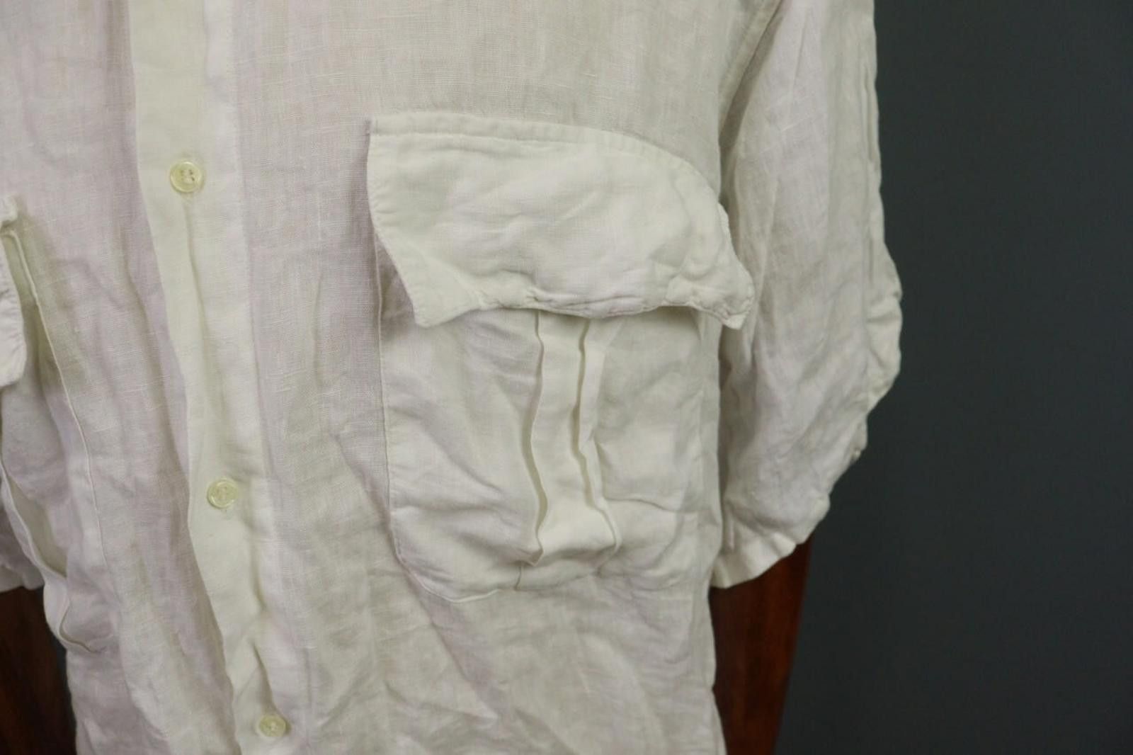 120% Lino 120% Lino White Collared Chest Pocket Button Down Shirt Size US M / EU 48-50 / 2 - 5 Thumbnail