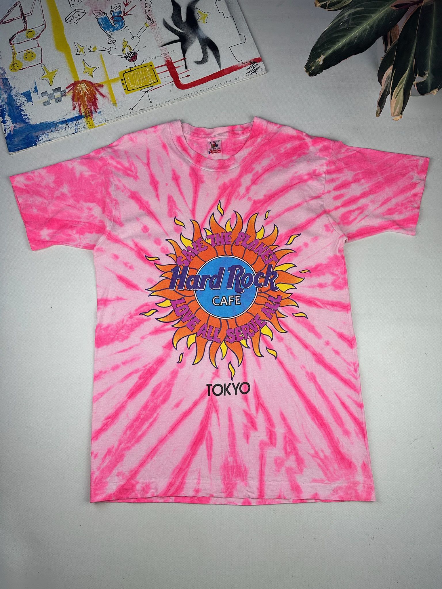 Hard Rock Cafe 90s Tokyo Save The Planet Love Serve All Single Stitch Tee Size US L / EU 52-54 / 3 - 1 Thumbnail