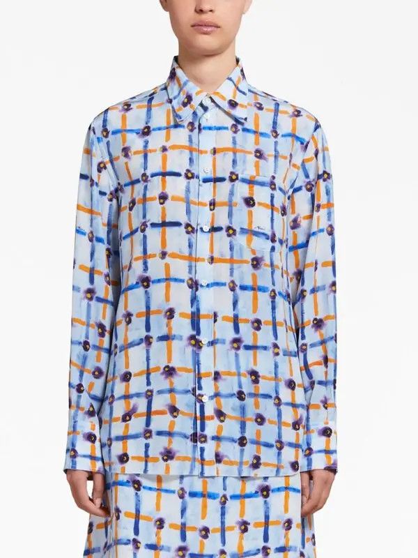 Marni oc11z0525 Mix Print Silk Shirt in Light Blue Size XL / US 12-14 / IT 48-50 - 3 Thumbnail