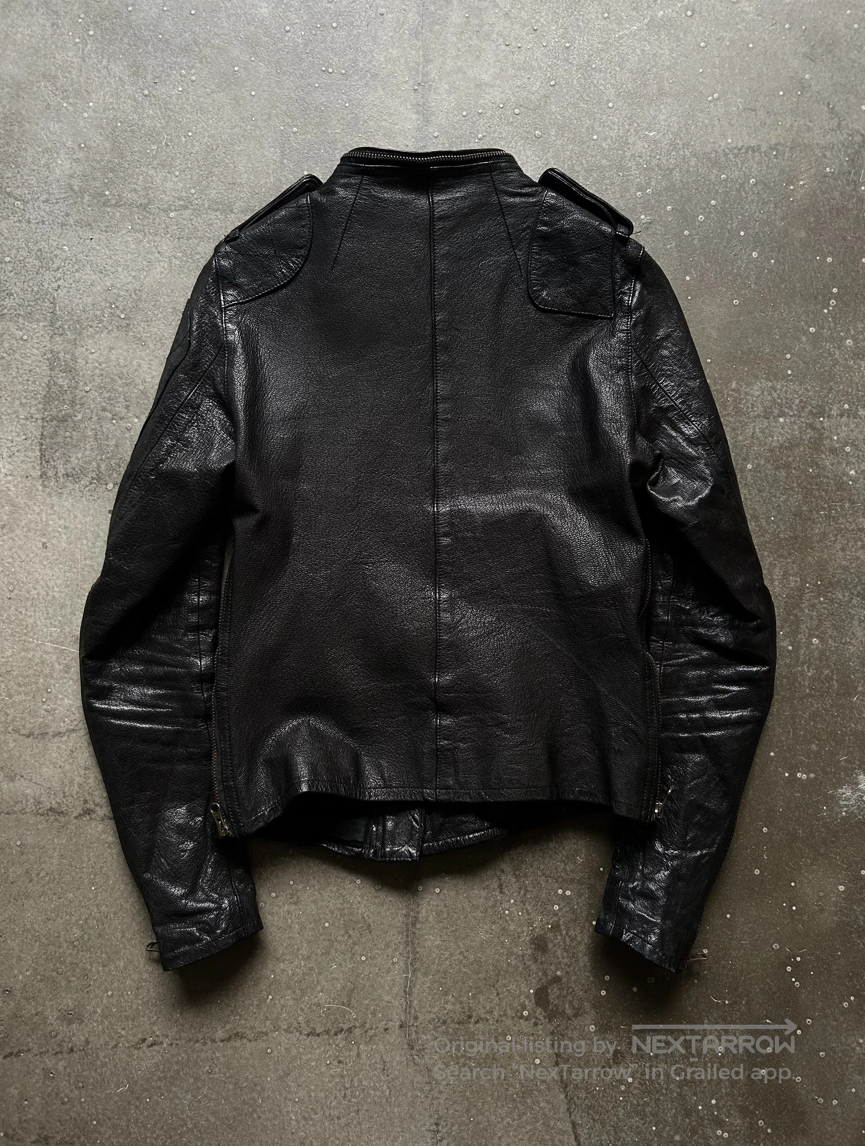 Share Spirit Homme Black Goat Leather Biker Jacket. Size US S / EU 44-46 / 1 - 2 Thumbnail