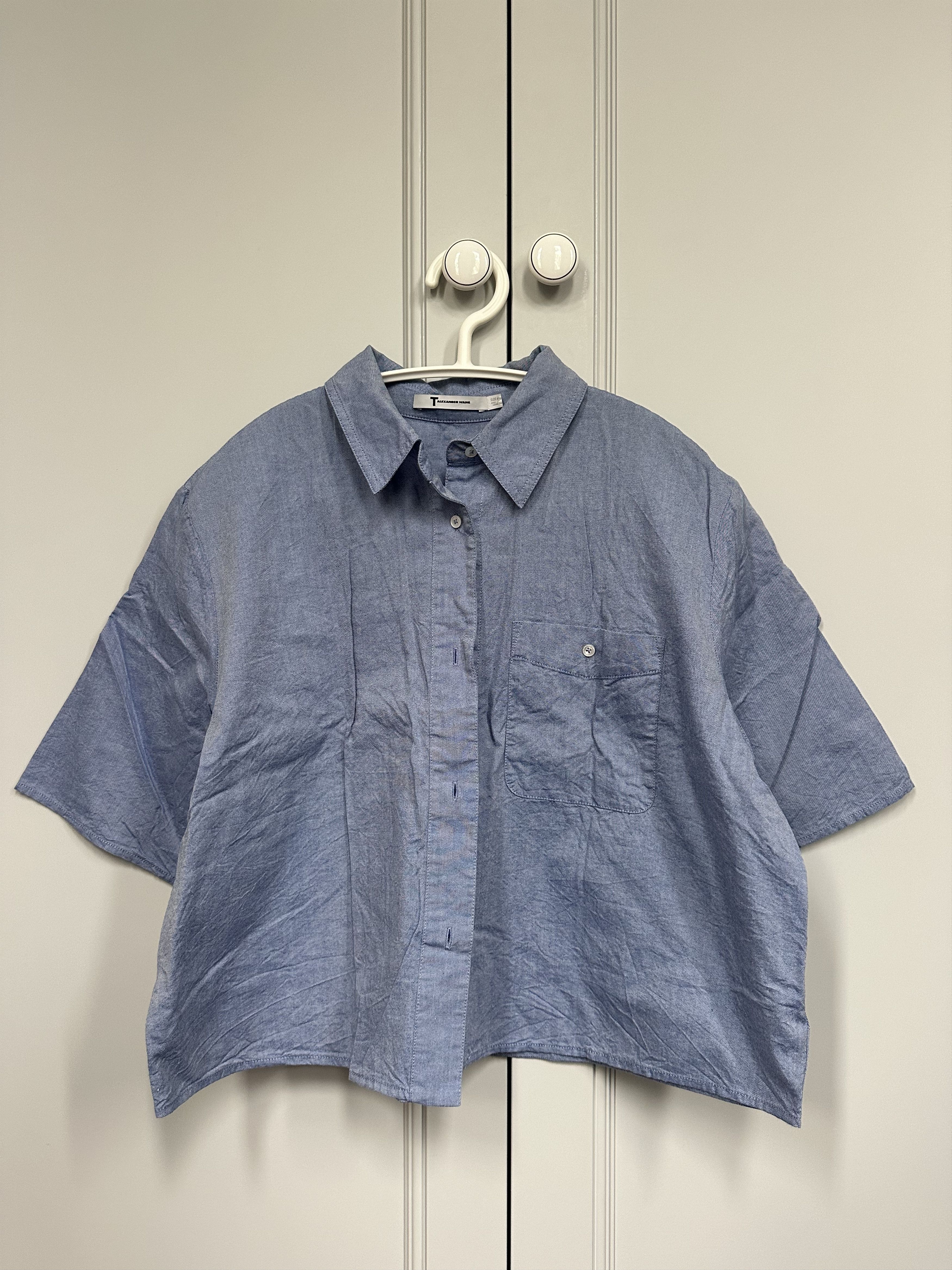 T Alexander Wang Blue Chambray Cropped Shirt