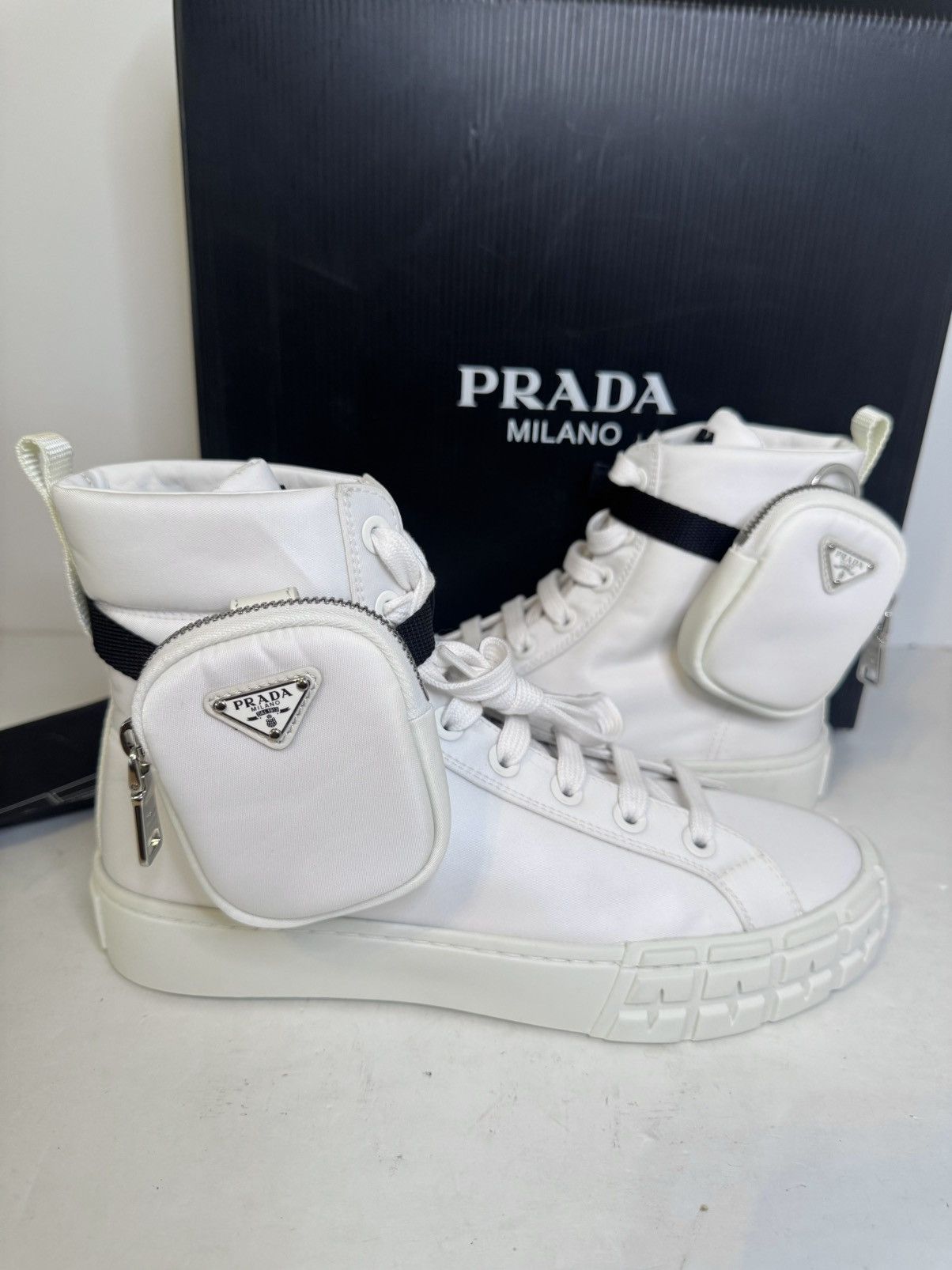 Prada Prada Nylon Gabardine Combat Boots White SZ 39.5 Size US 7.5 / EU 40-41 - 1 Thumbnail