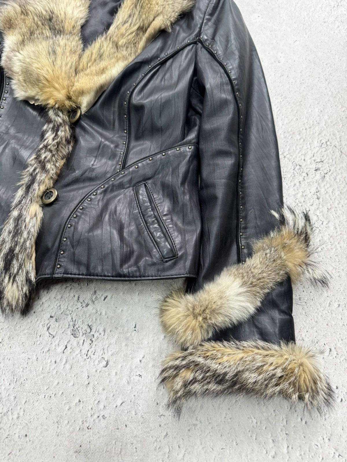 Le Grande Bleu (L.G.B.) Rare leather legrandebleu leather fur jacket blazer 90s Size M / US 6-8 / IT 42-44 - 5 Thumbnail