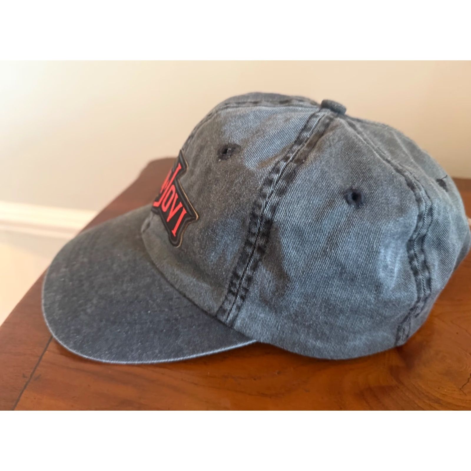 Vintage Bon Jovi Embroidered Patch Washed Black Trucker Cap Hat Black and Red Men One Size Black Hat Mens Cap Size ONE SIZE - 2 Thumbnail