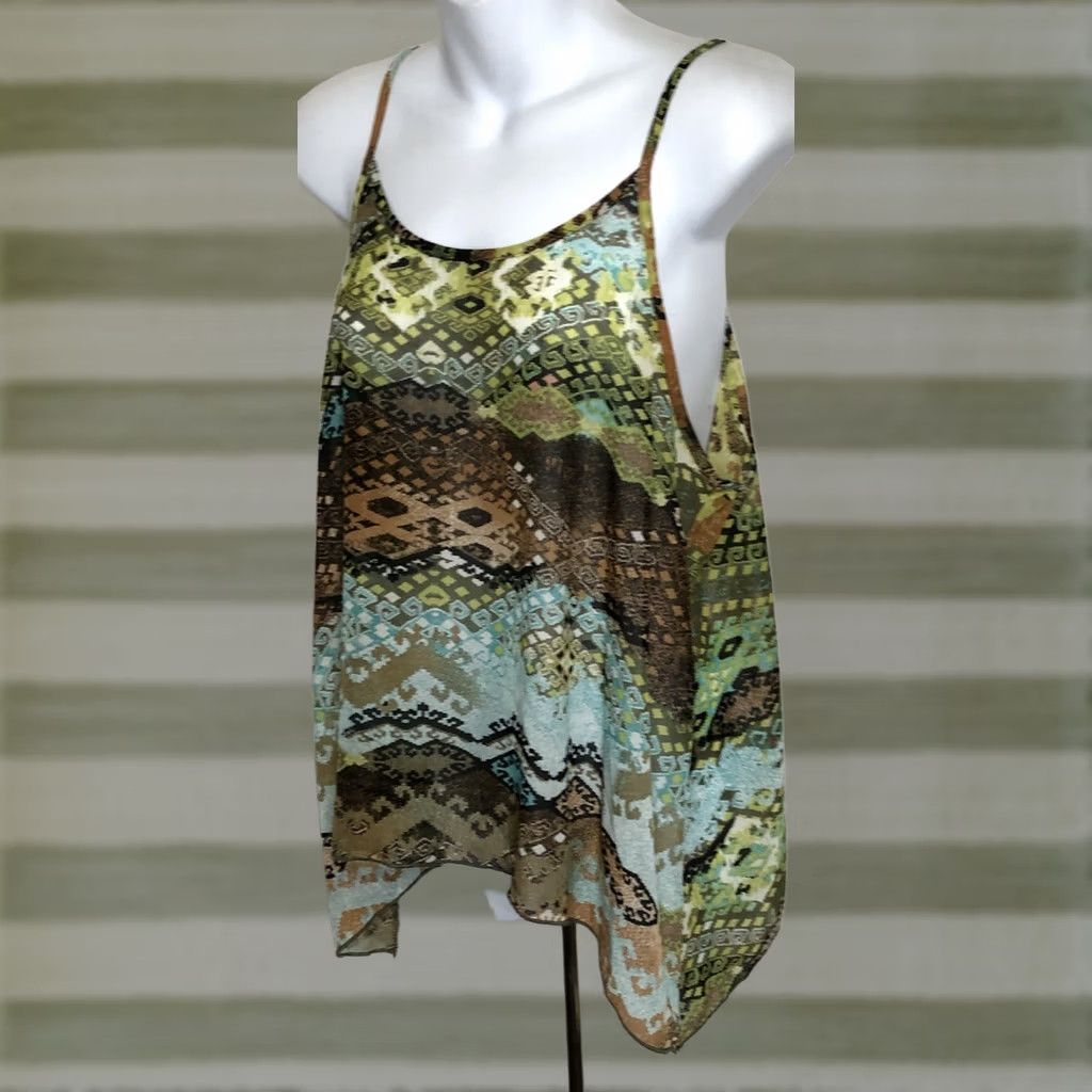 Etro Spoiled Chiffon Tank Top L Multi Tribal Strappy V-Neck Retro Glam Y2K punk Size L / US 10 / IT 46 - 1 Thumbnail