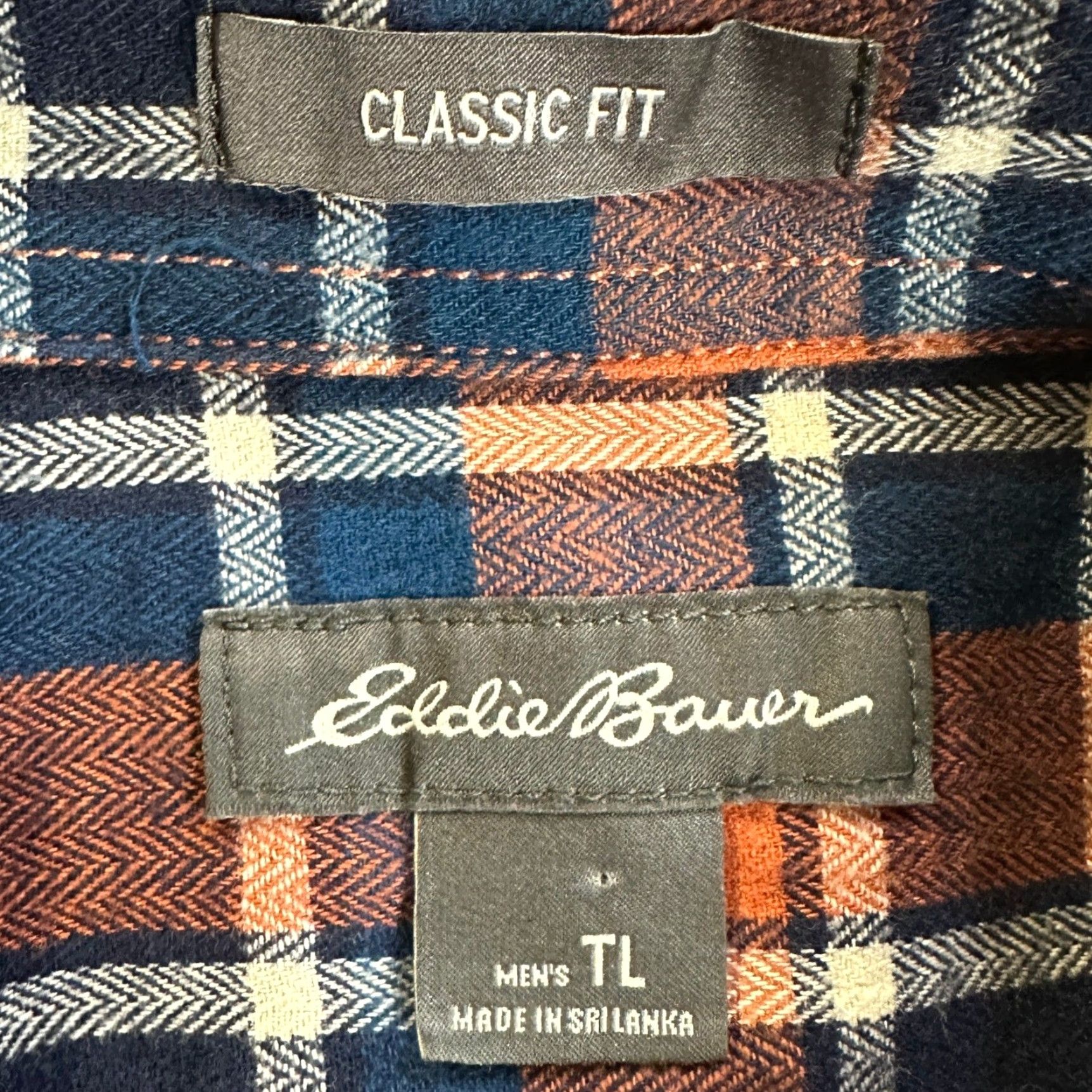 Eddie Bauer Eddie Bauer Button-Down Shirt Plaid Flannel Orange Navy White Classic Fit Mens LT Size US L / EU 52-54 / 3 - 4 Thumbnail