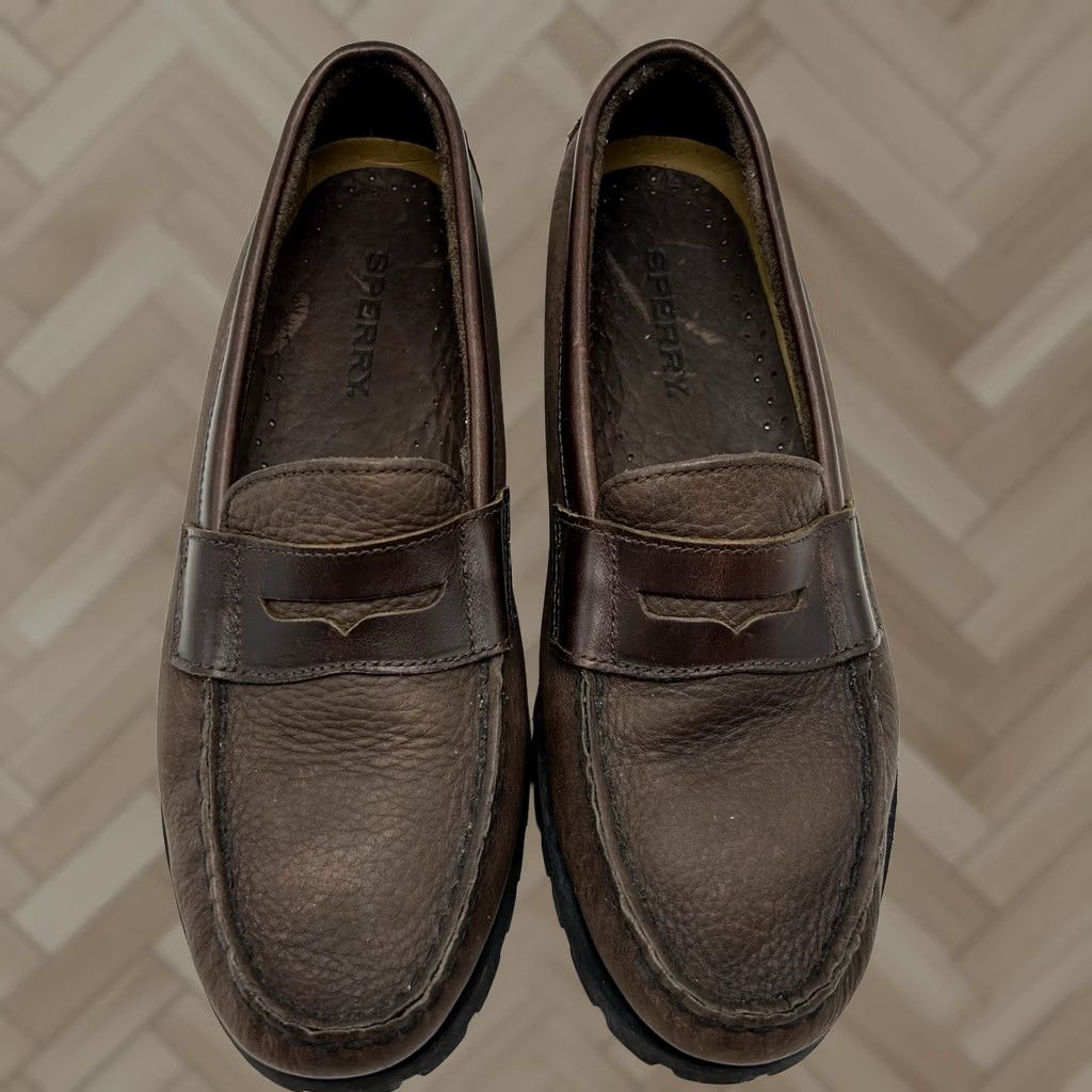 Sperry Sperry Topsider Loafer Mens 8.5 M Brown Pebbled Leather Comfort Cushioned Slip On Rubber Lug Sole Preppy 90s City College Equestrian Retro School Size US 9 / EU 42 - 1 Thumbnail