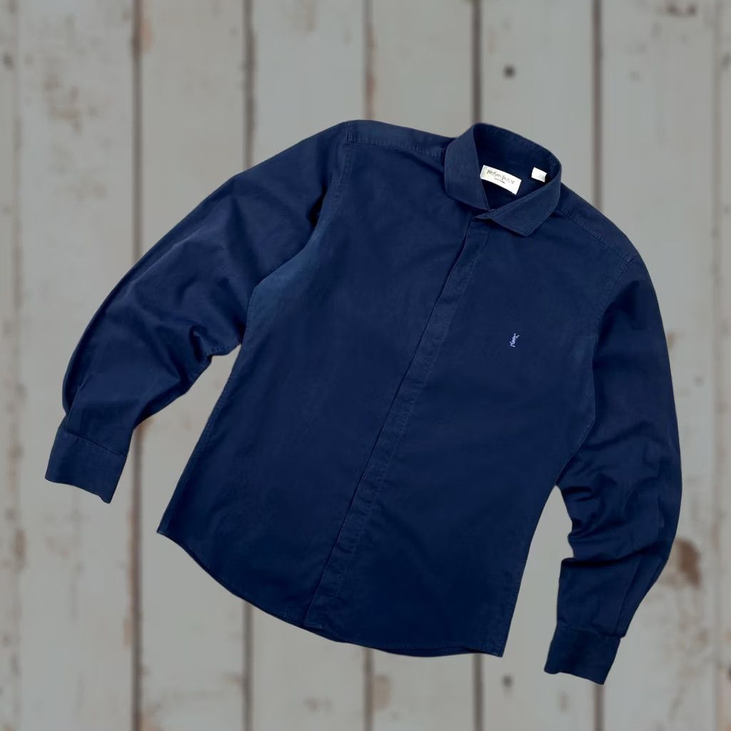 Yves Saint Laurent VINTAGE Saint Laurent Shirt Collared Long Sleeve Men M Blue Button Size US M / EU 48-50 / 2 - 1 Thumbnail