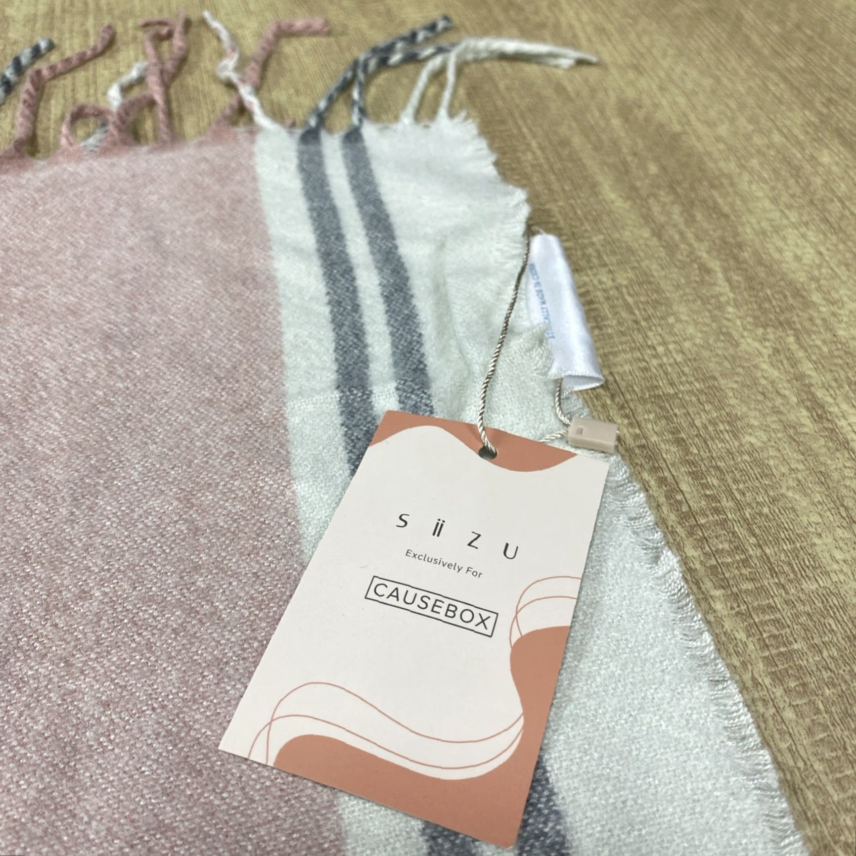 Anthropologie NWT Anthropologie Shawl/Wrap Scarf - Bohemian Stripe Knit 59x54 Fringe Light Grey Pink Cream Viscose Women Size ONE SIZE - 3 Thumbnail