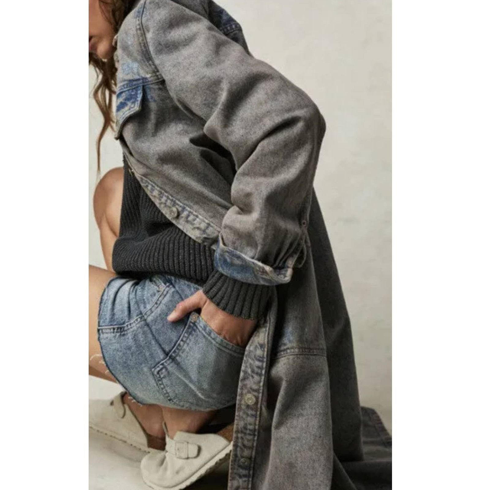 Free People New Free People Anna Lou Denim Duster $168 X-SMALL Blue Size XS / US 0-2 / IT 36-38 - 4 Thumbnail