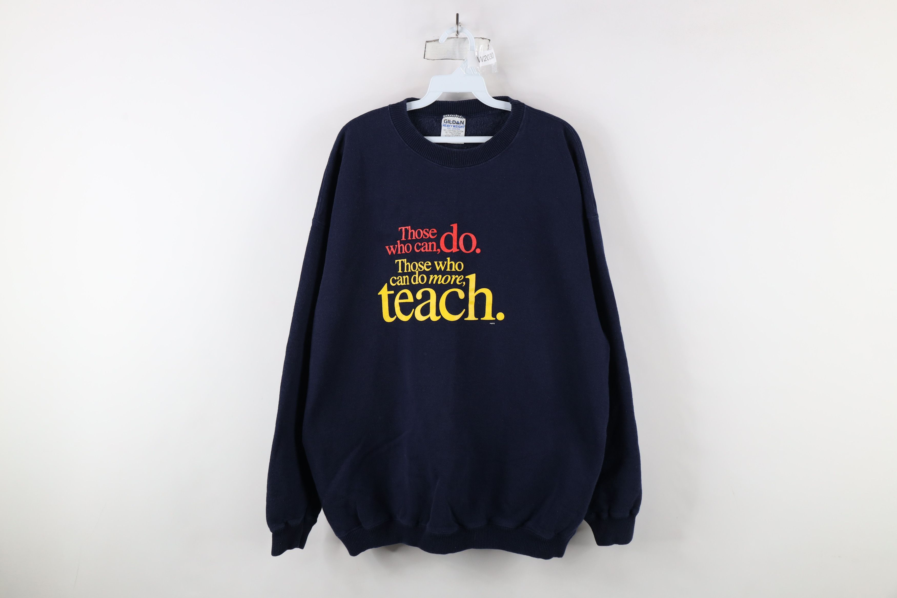 Vintage Vintage 90s Who Can Do More Teach Teacher Sweatshirt Blue Size US XXL / EU 58 / 5 - 1 Thumbnail