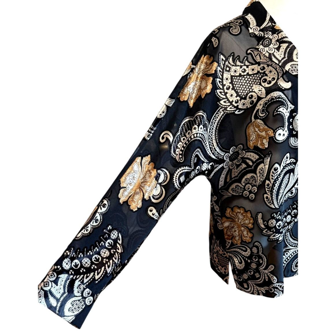 Lafayette 148 Lafayette 148 NY Gold Black Paisley Sheer Blouse Size L Size L / US 10 / IT 46 - 3 Thumbnail