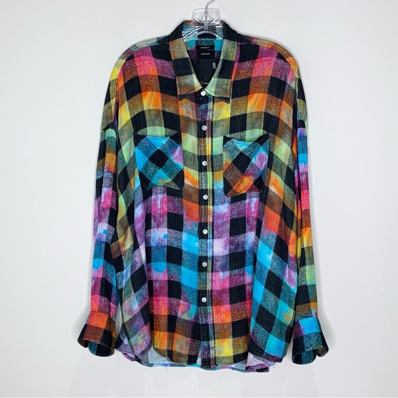 R13 R13 Oversized Drop Neck Shirt (Sz XS) Rainbow Plaid Check Size XS / US 0-2 / IT 36-38 - 4 Thumbnail