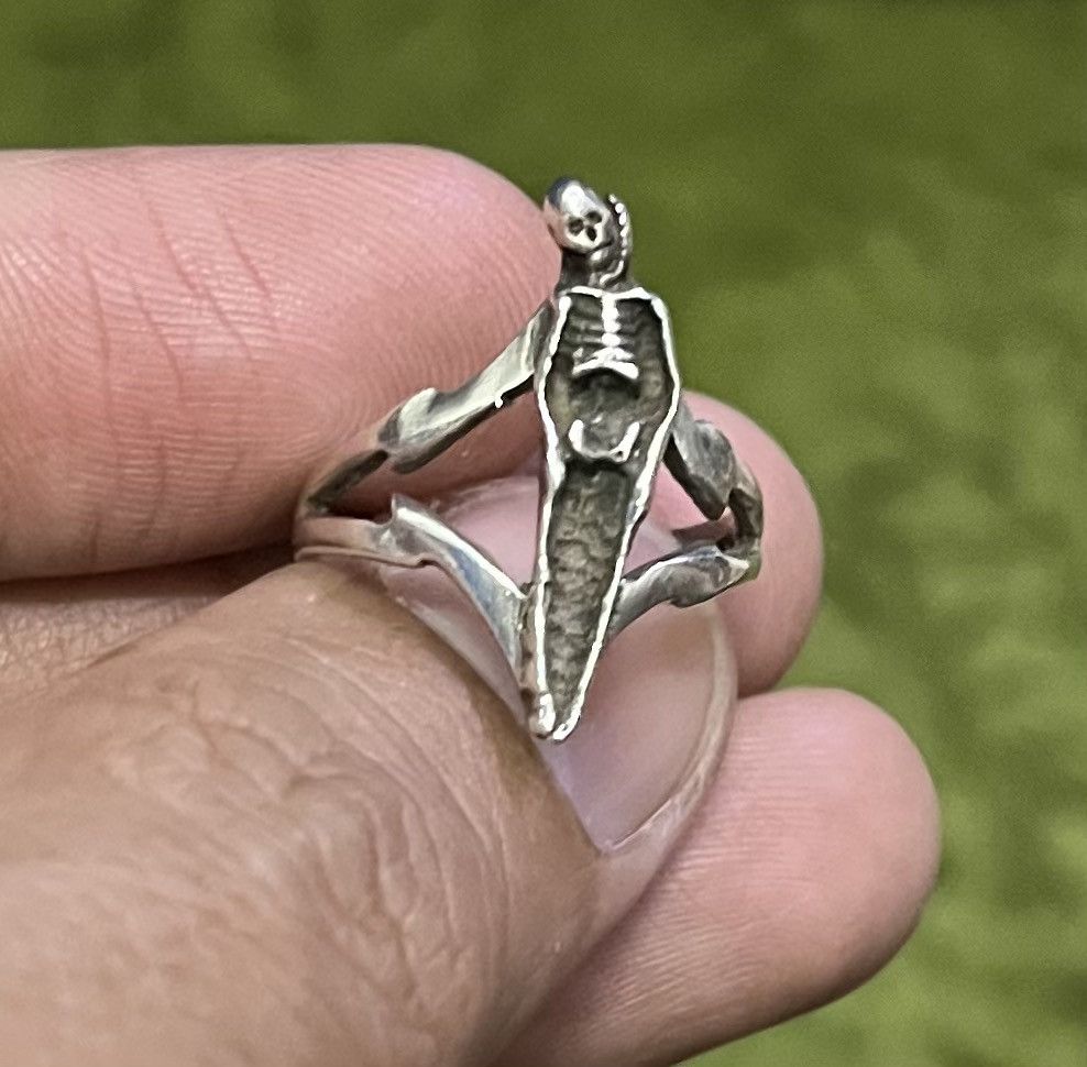 Rare Vintage Hanging Skeleton Silver Ring
