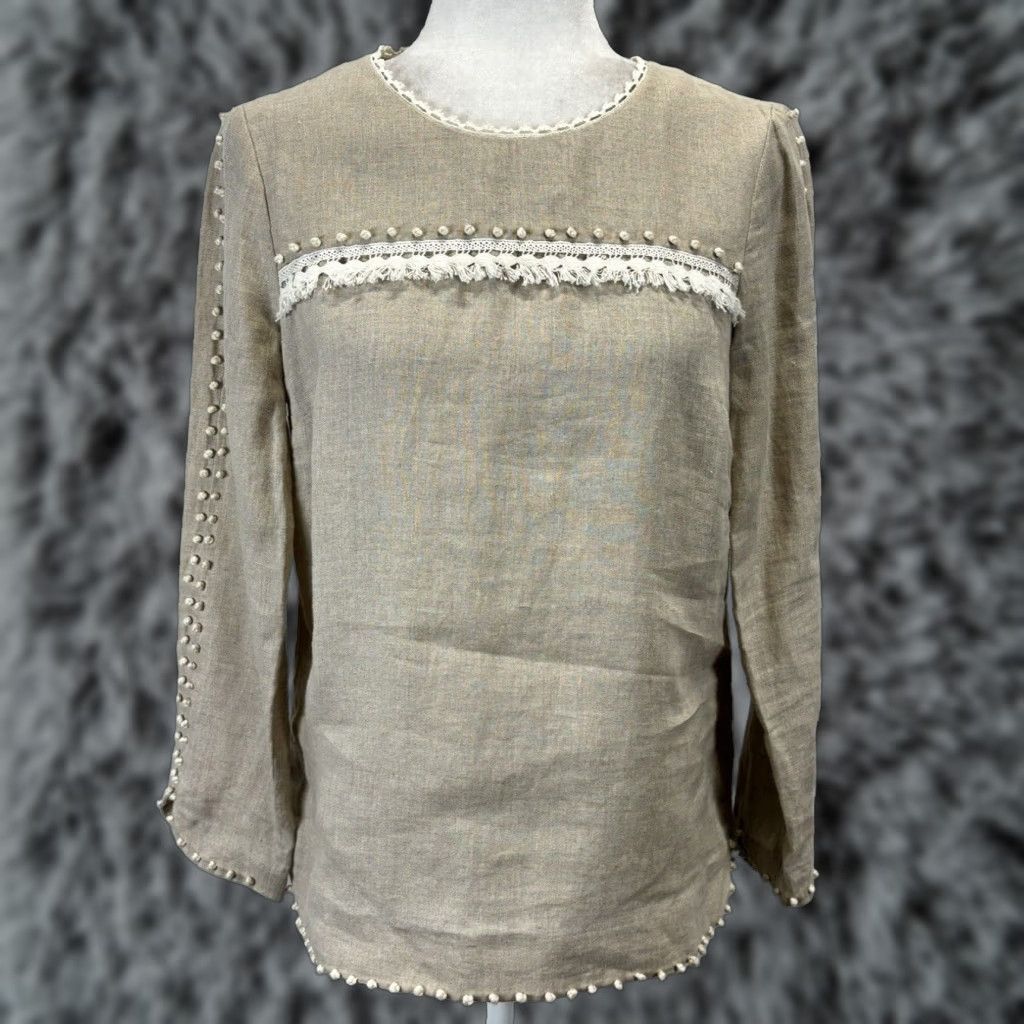 J.Crew J. Crew Linen Long Sleeve Top Womens Blouse Tan Size XS / US 0-2 / IT 36-38 - 1 Thumbnail