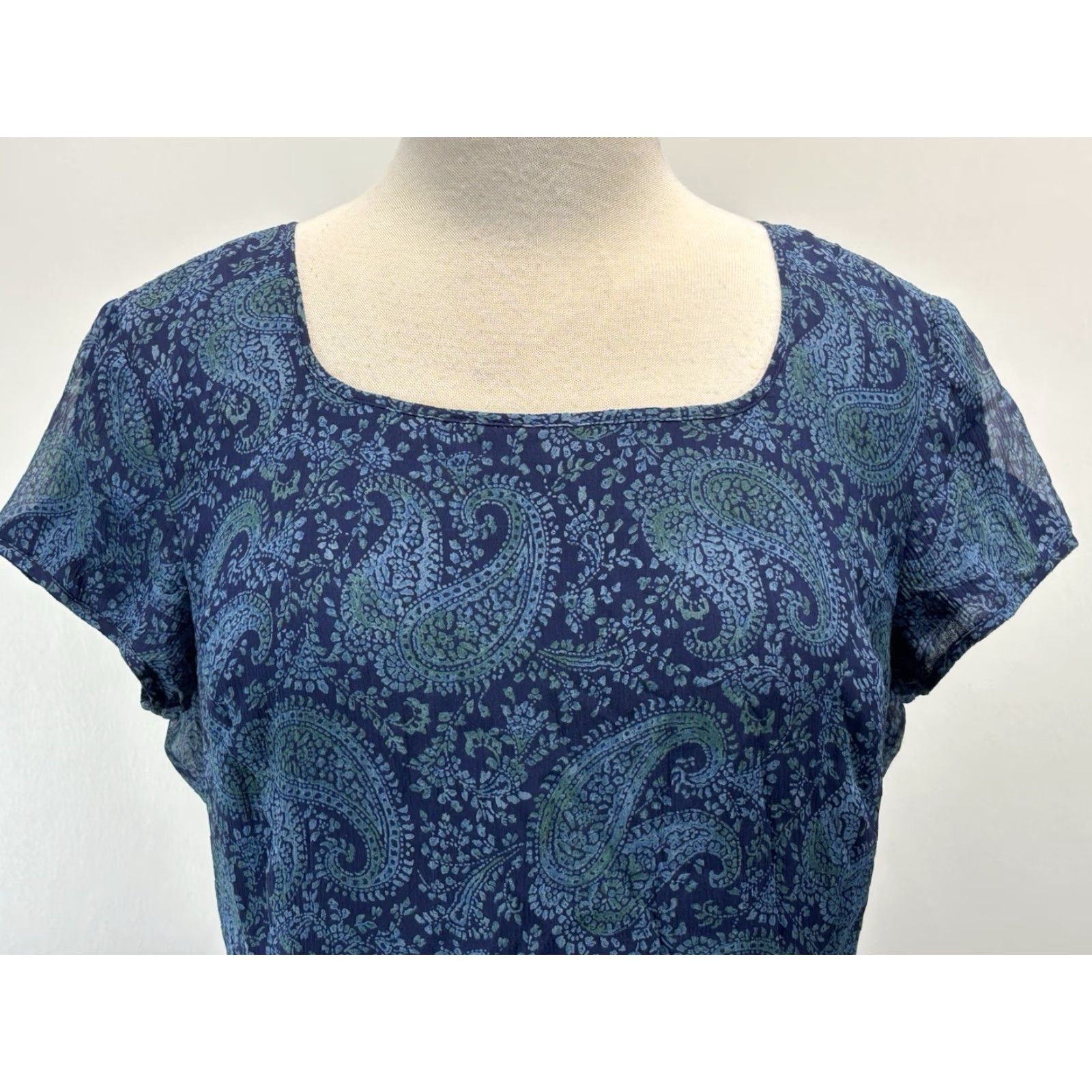 Coldwater Creek VINTAGE Coldwater Creek Silk Paisley Dress Women’s Size 12 Midi Short Sleeve Navy Classic Flowy Fit & Flare Size XL / US 12-14 / IT 48-50 - 5 Thumbnail